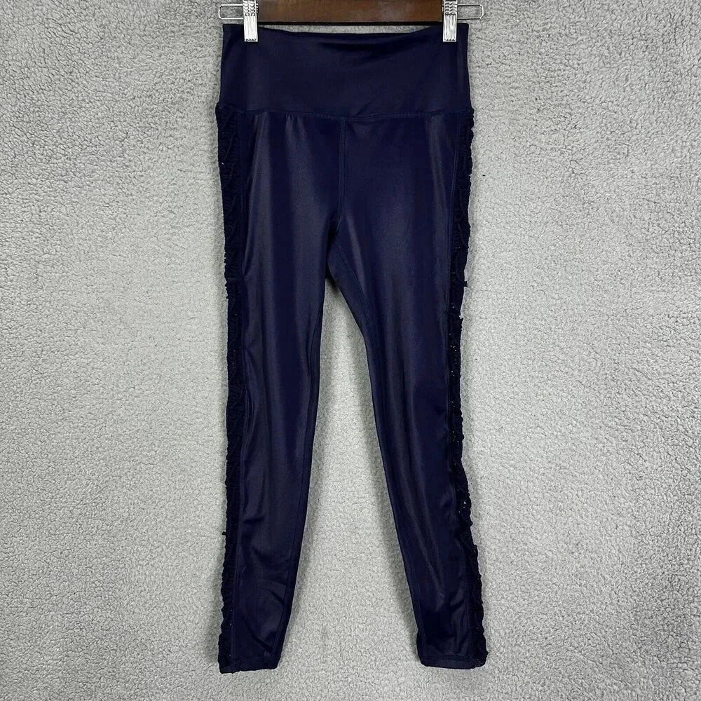 style reform leggings womens medium blue irradescent‎ crochet ruched cropped nwt